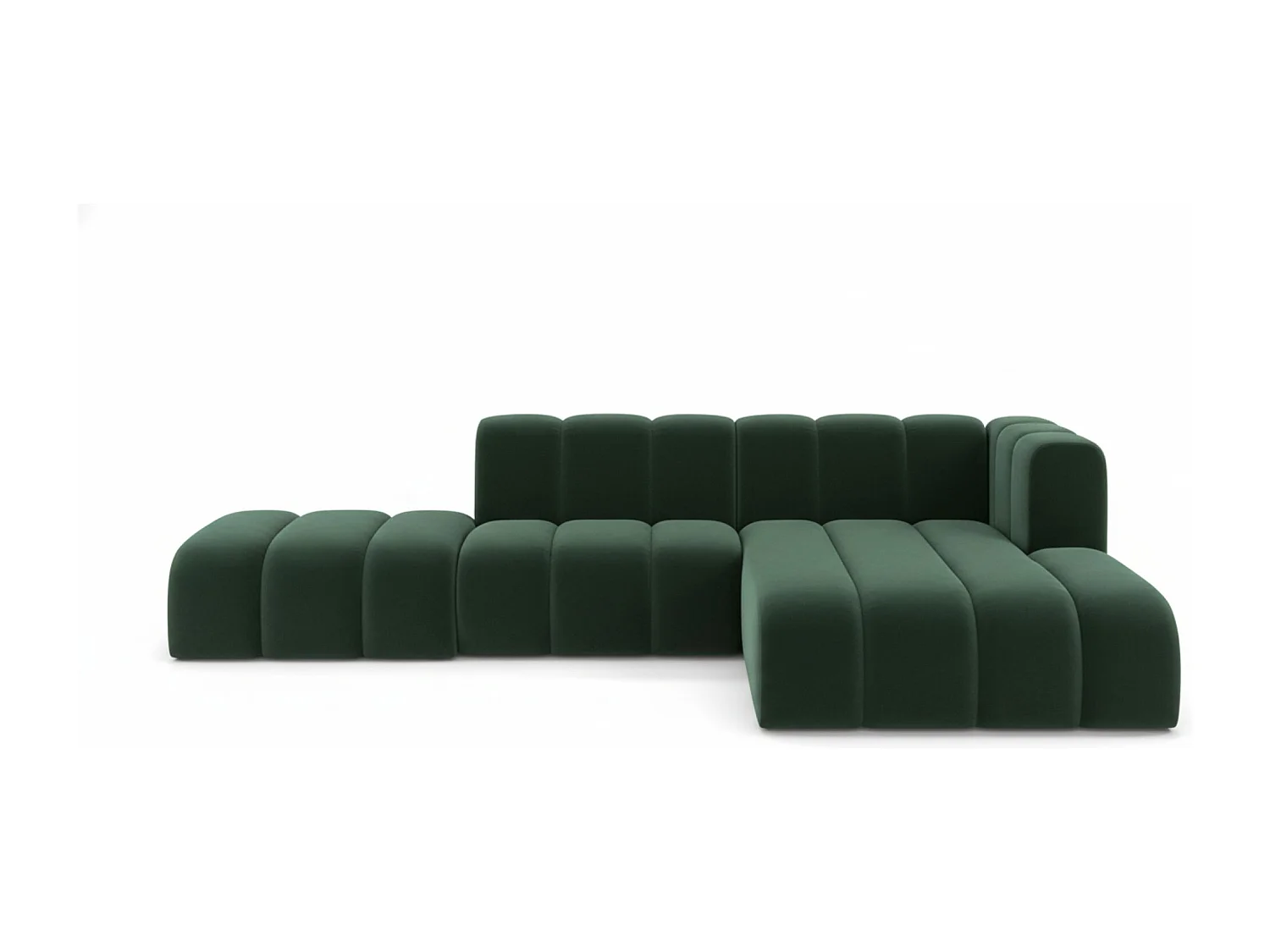 Divano angolare a L con pouf, Grand Mini, tessuto Salvador, verde, a destra