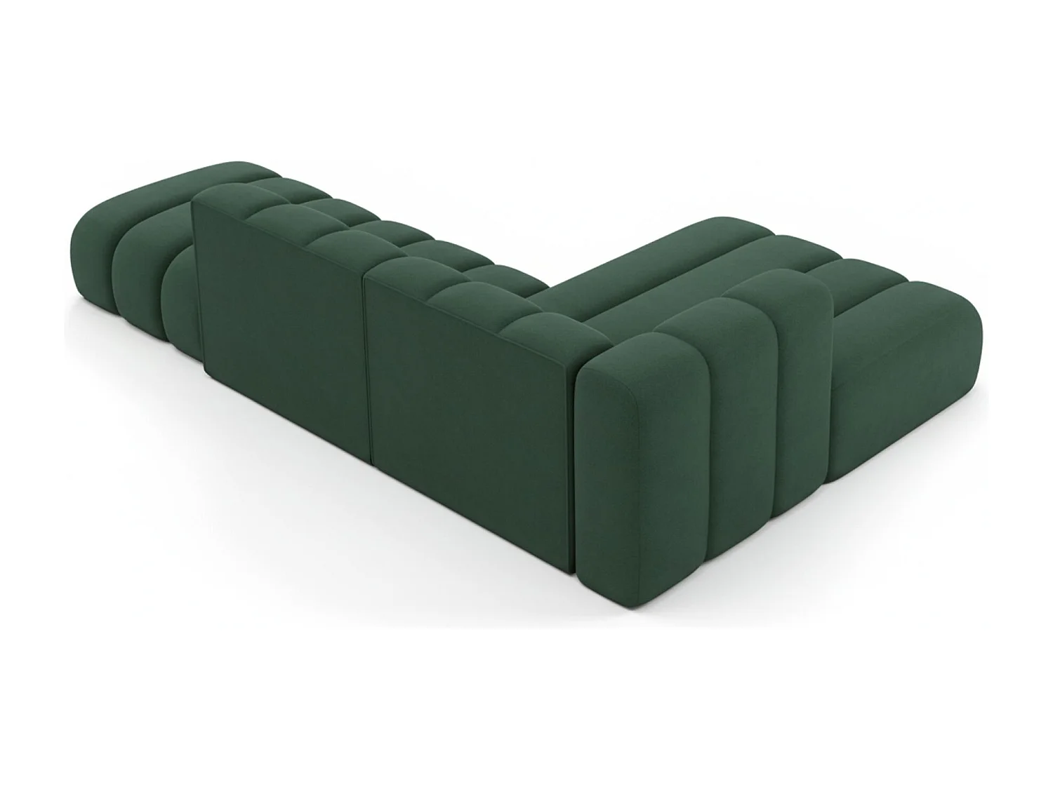 Divano angolare a L con pouf, Grand Mini, tessuto Salvador, verde, a destra