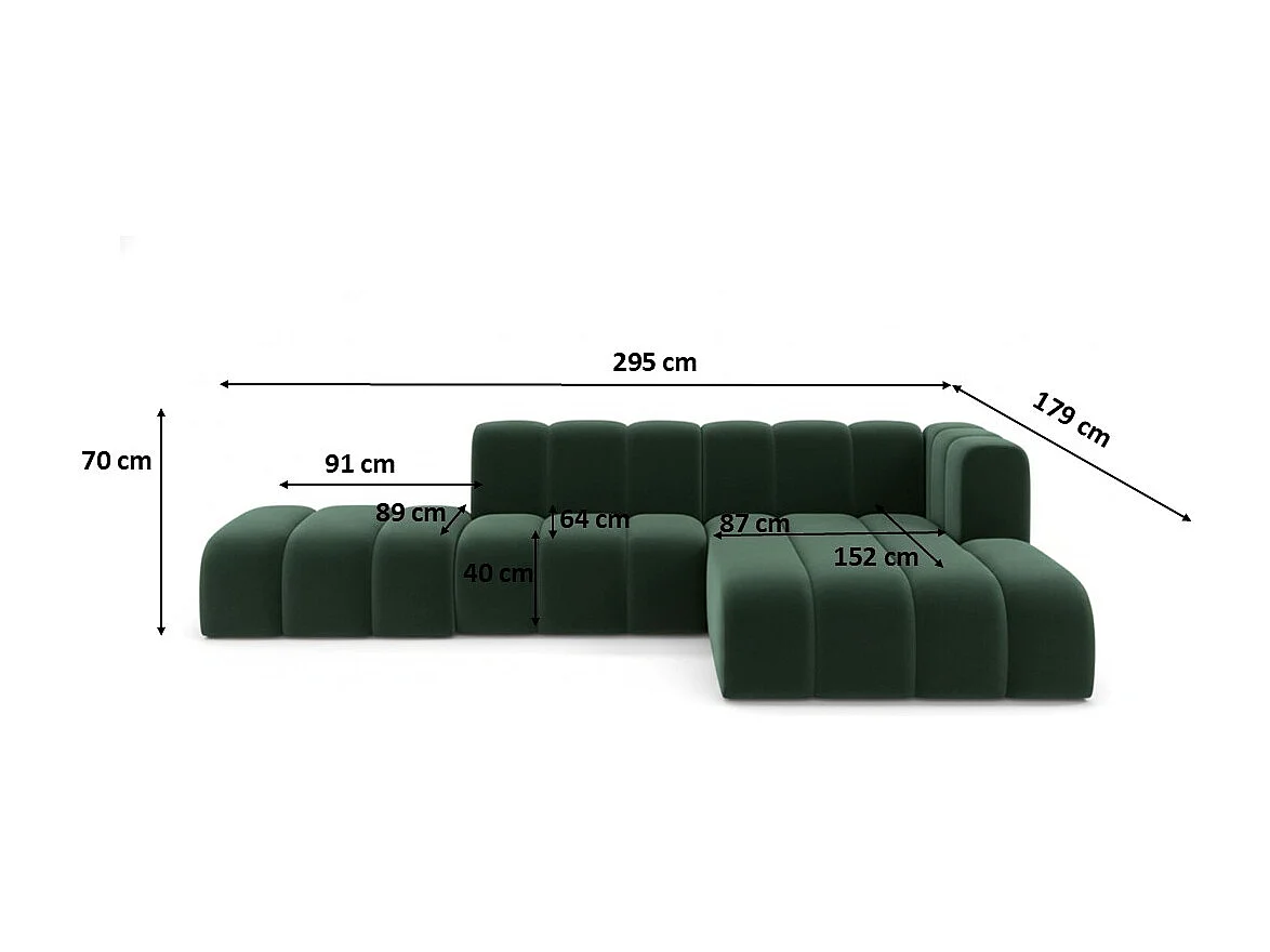 Divano angolare a L con pouf, Grand Mini, tessuto Salvador, verde, a destra