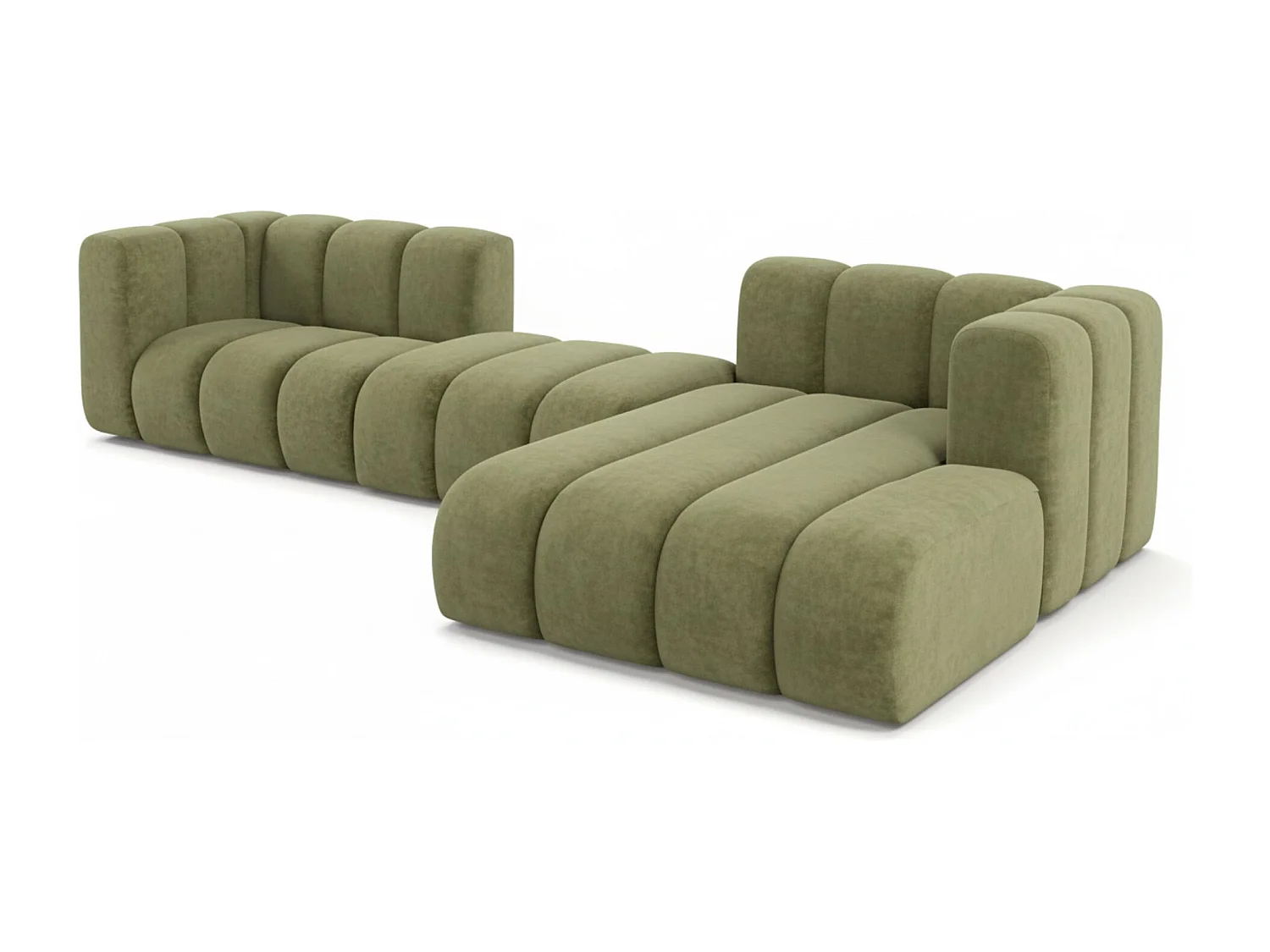 Hoekbank L-Vorm Grand L 319 cm, Veloursstof Salvador, Olijfgroen, Rechts