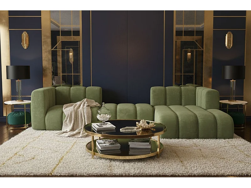 Hoekbank L-Vorm Grand L 319 cm, Veloursstof Salvador, Olijfgroen, Rechts