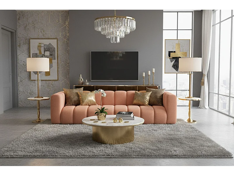 Divano, Divano a 4 posti Grand, Tessuto in Velluto Salvador, Rosa