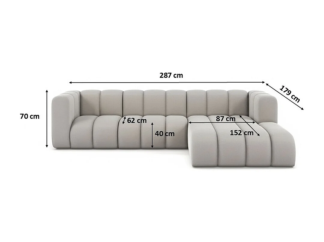 Hoekbank L-Vorm Grand L 287 cm, Veloursstof Salvador, Grijs, Rechts
