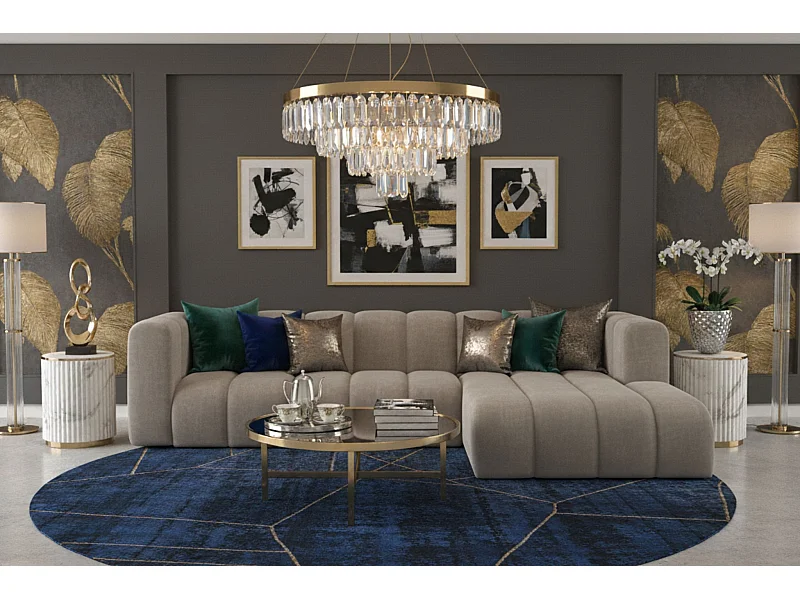 Ecksofa L-Form Grand L 287 cm, Veloursstoff Salvador, Grau, Rechts