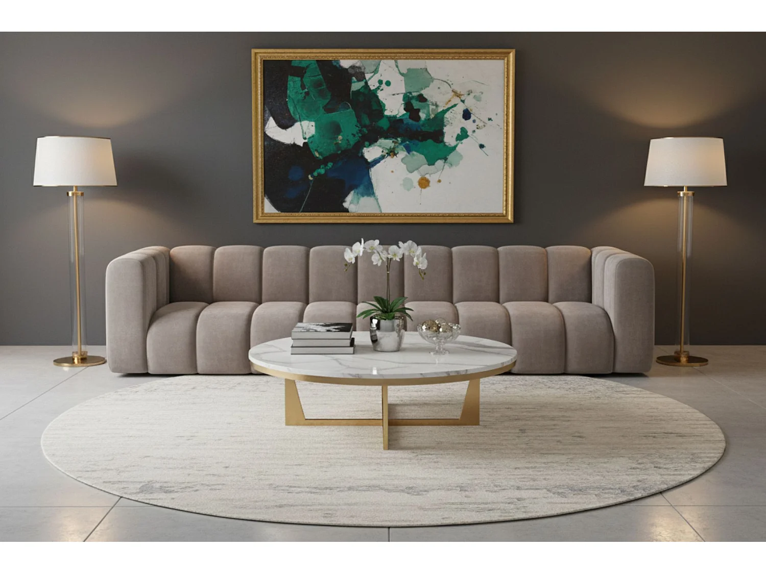 Bank, Vijfzitsbank Grand, Veloursstof Salvador, Grijs