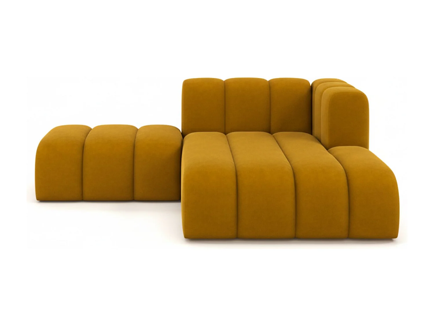 Chaiselongue mit Hocker Grand, Veloursstoff Salvador, Gelb, Rechts