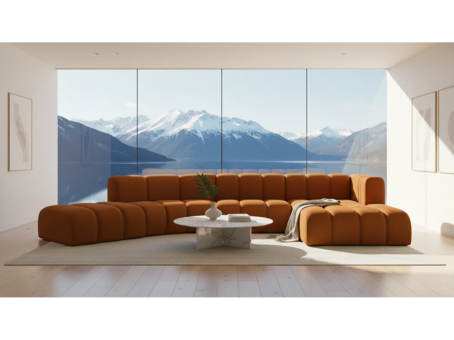 L-vormige hoekbank GRAND Round, stof Salvador, bruin, rechts