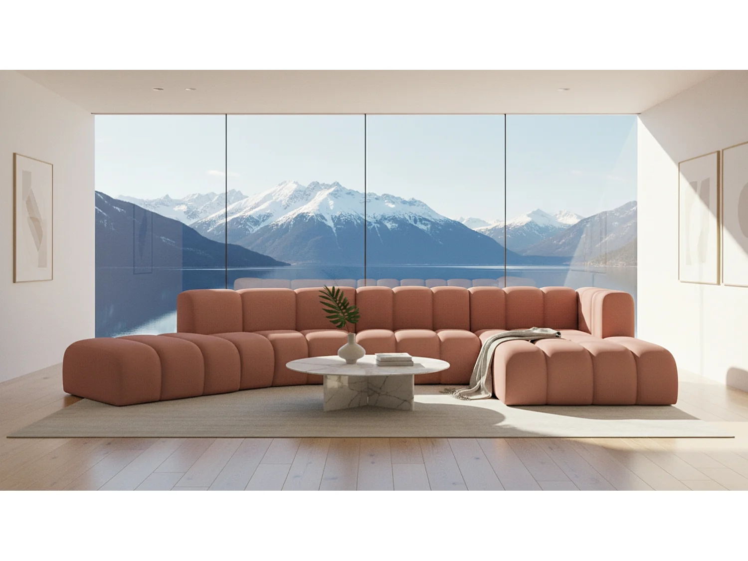 L-vormige hoekbank GRAND Round, stof Salvador, roze, rechts