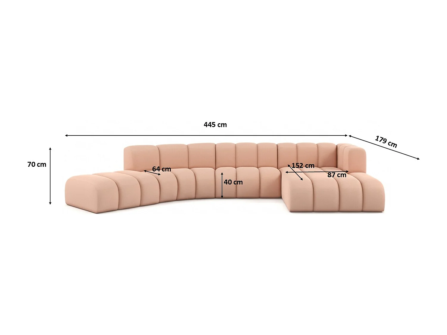 L-vormige hoekbank GRAND Round, stof Salvador, roze, rechts