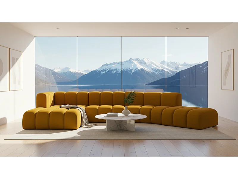 Divano angolare a L GRAND Round, tessuto Salvador, giallo, sinistro