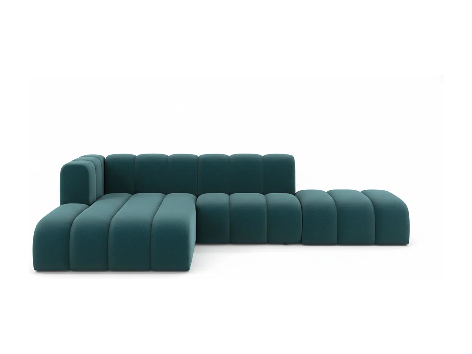 Divano angolare a L con pouf, Grand Mini, tessuto Salvador, azzurro, per mancini