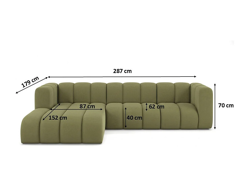 Hoekbank L-Vorm Grand L 287 cm, Veloursstof Salvador, Olijfgroen, Links