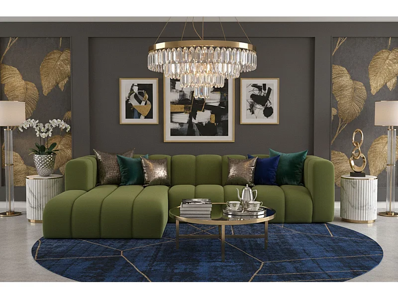 Hoekbank L-Vorm Grand L 287 cm, Veloursstof Salvador, Olijfgroen, Links