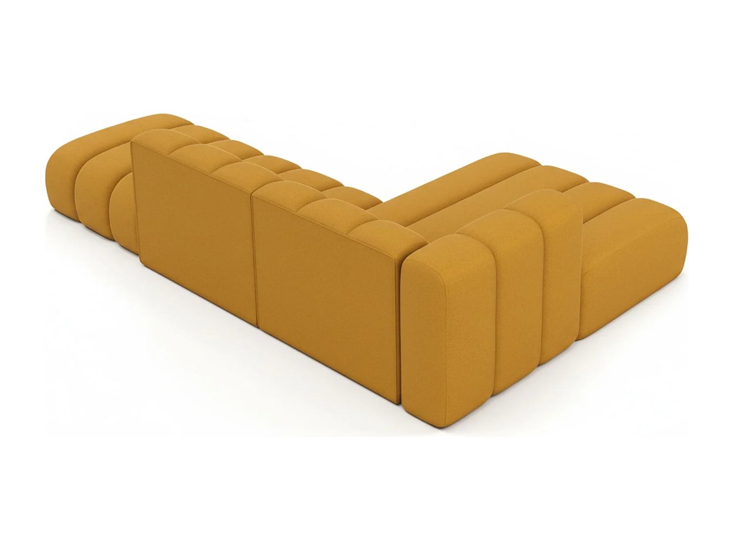 Divano angolare a L con pouf, Grand Mini, tessuto Salvador, giallo, a destra