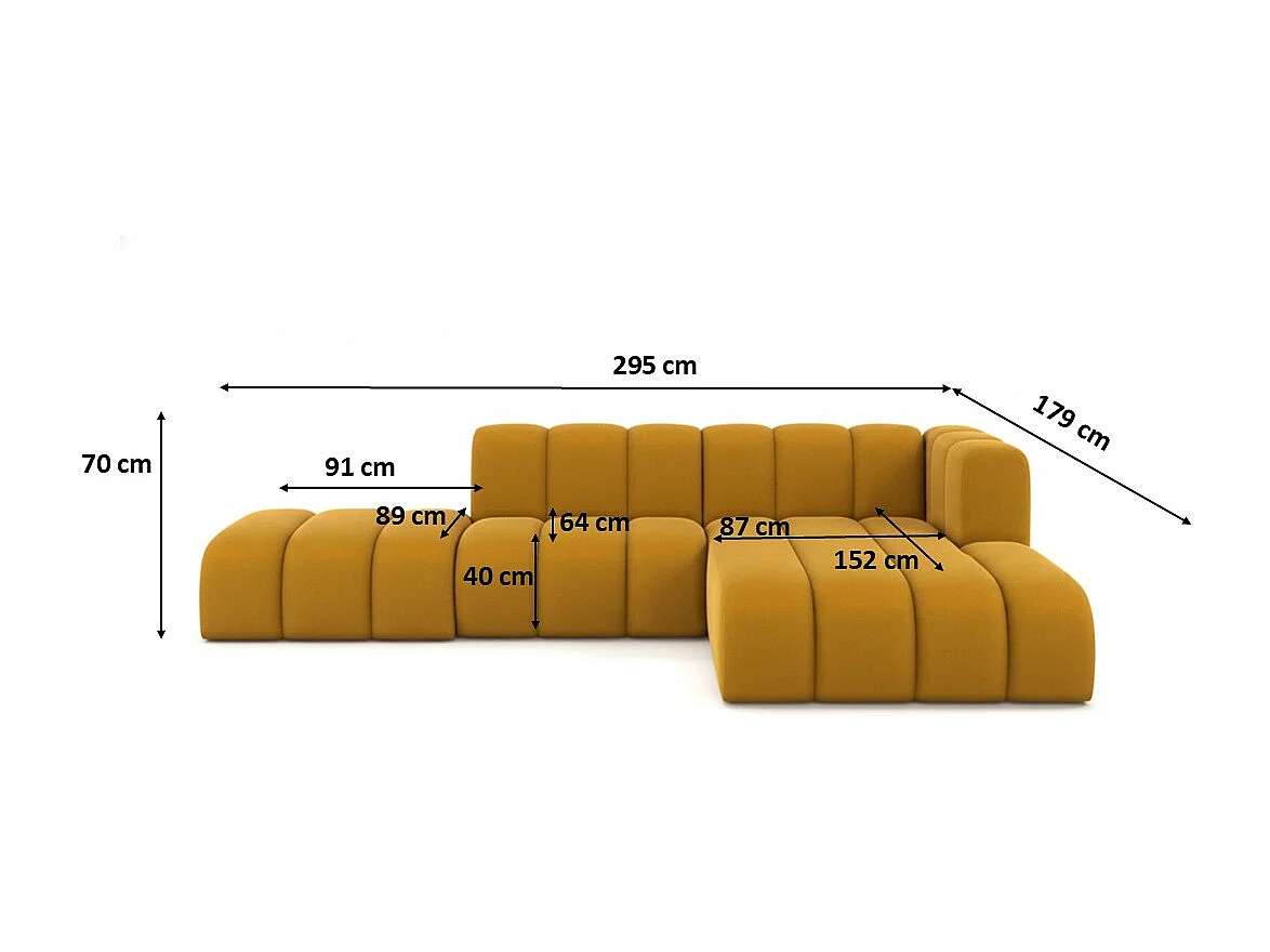 Divano angolare a L con pouf, Grand Mini, tessuto Salvador, giallo, a destra