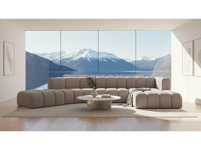 Divano angolare a L GRAND Round, tessuto Salvador, grigio, destra