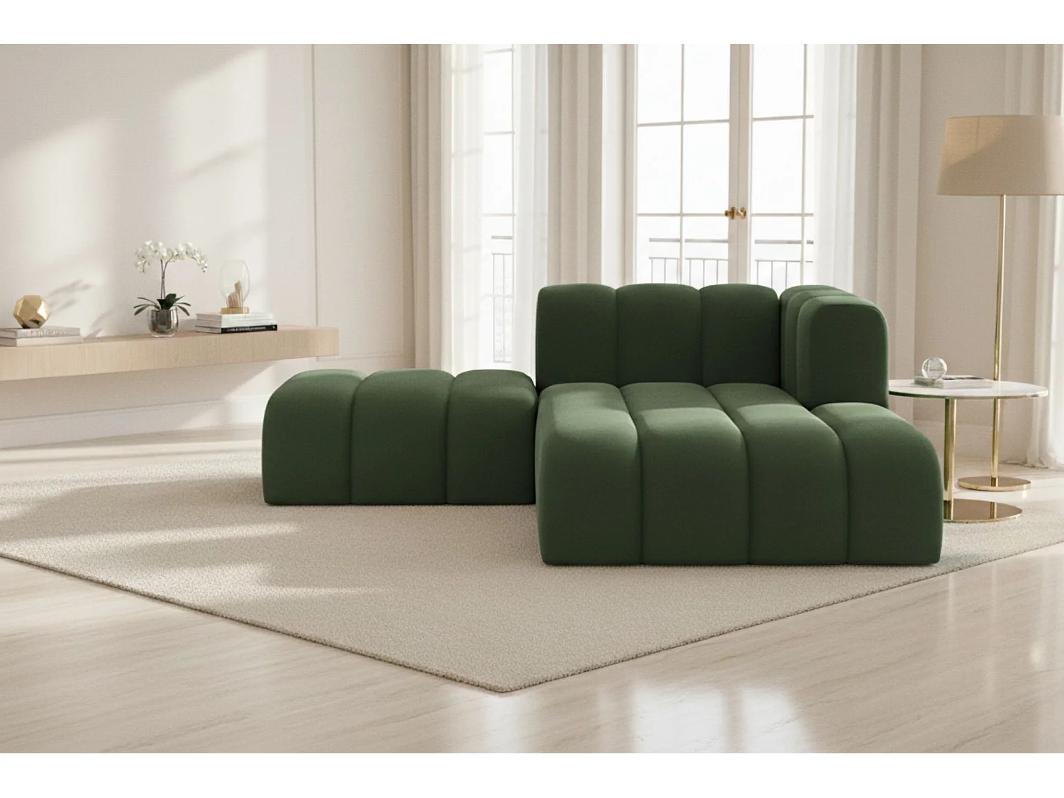 Chaiselongue mit Hocker Grand, Veloursstoff Salvador, Grün, Rechts