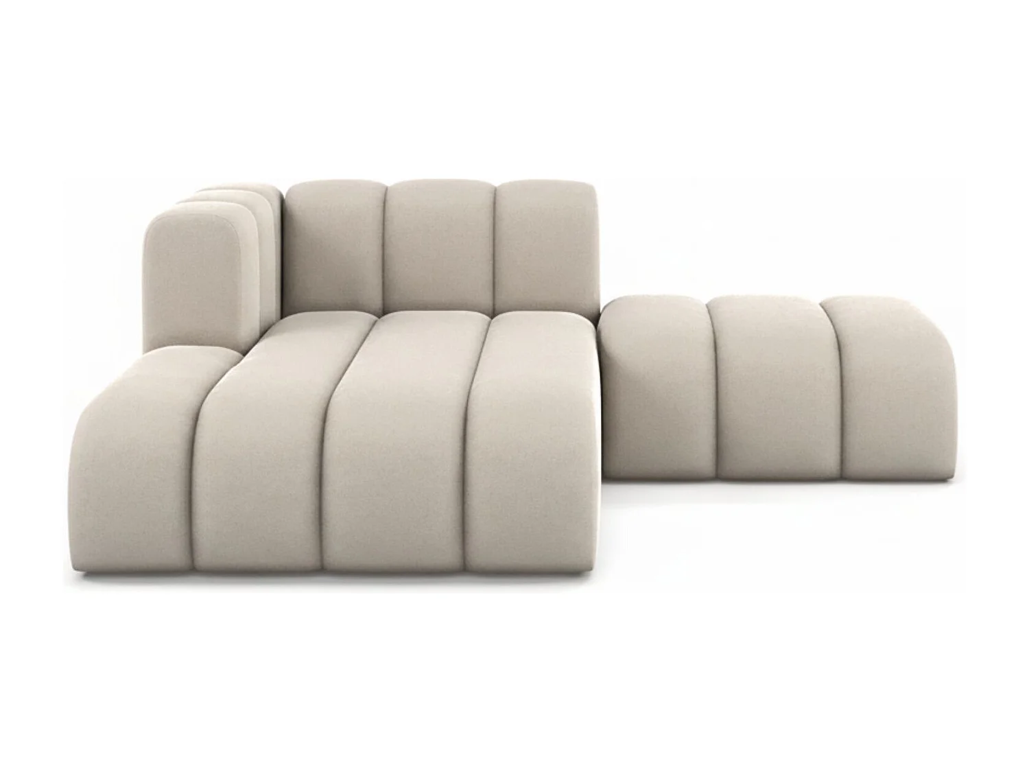 Chaiselongue mit Hocker Grand, Veloursstoff Salvador, Beige, Links