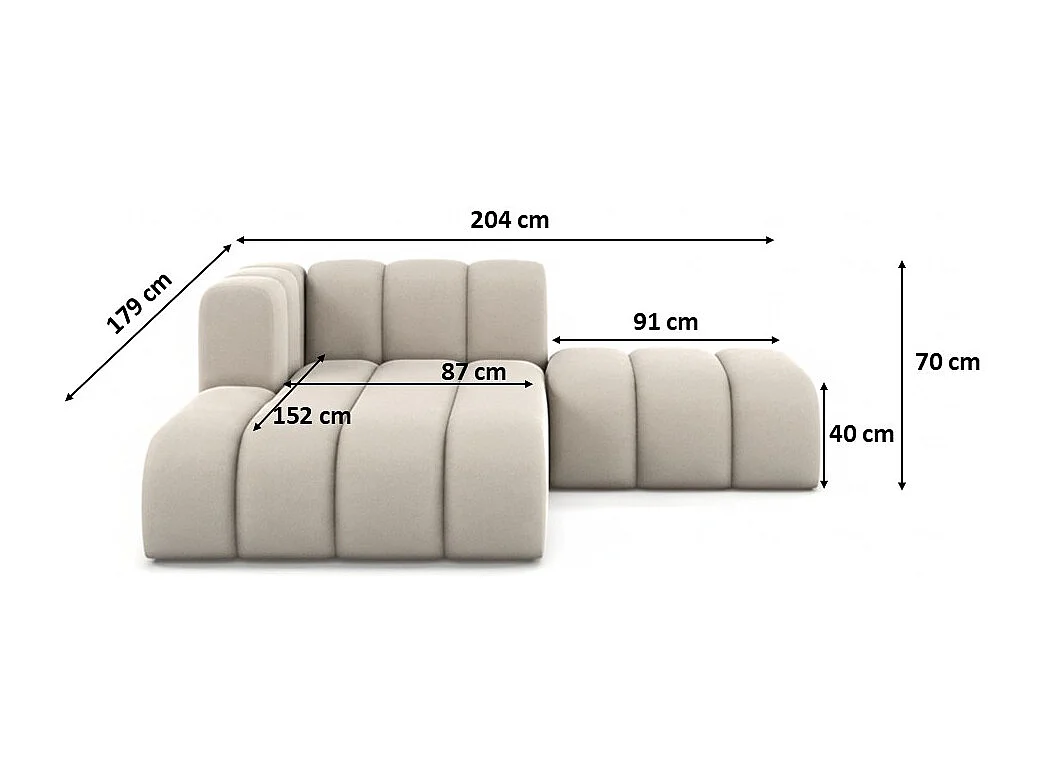 Chaiselongue mit Hocker Grand, Veloursstoff Salvador, Beige, Links