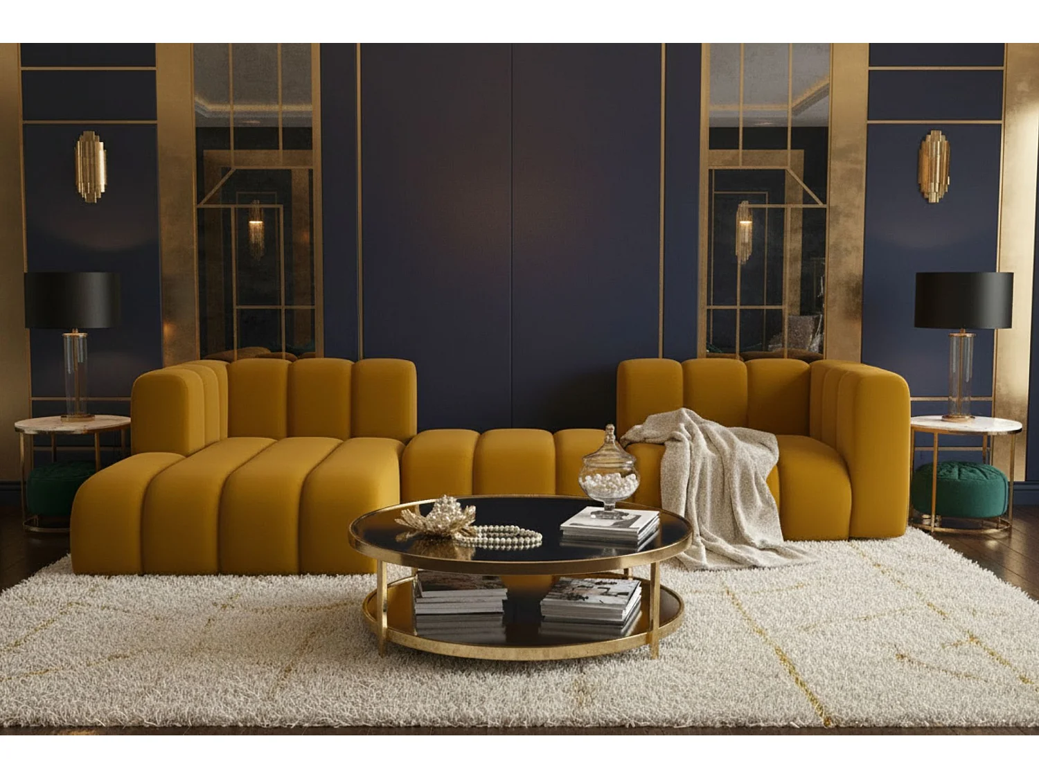 Hoekbank L-Vorm Grand L 319 cm, Veloursstof Salvador, Geel, Links