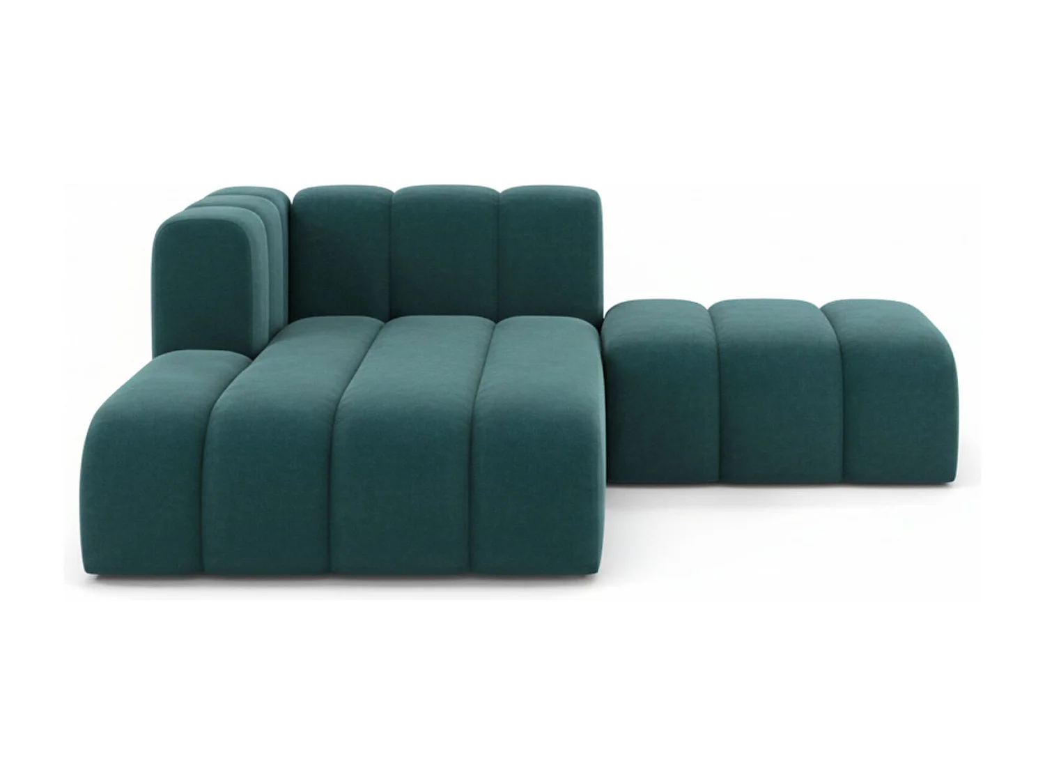 Chaiselongue mit Hocker Grand, Veloursstoff Salvador, Azurblau, Links