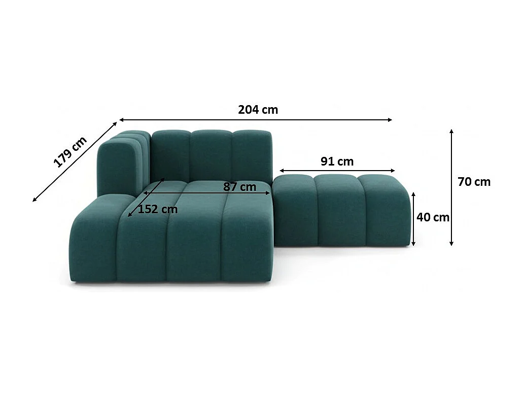 Chaiselongue mit Hocker Grand, Veloursstoff Salvador, Azurblau, Links