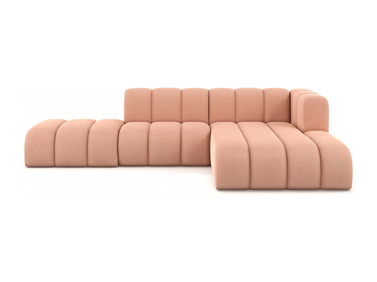 Divano angolare a L con pouf, Grand Mini, tessuto Salvador, rosa, a destra