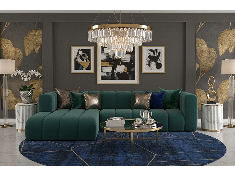 Hoekbank L-Vorm Grand L 287 cm, Veloursstof Salvador, Azurblauw, Links