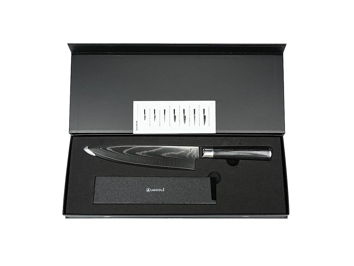 Couteau de chef noir damas 34cm avec étui - "Core"