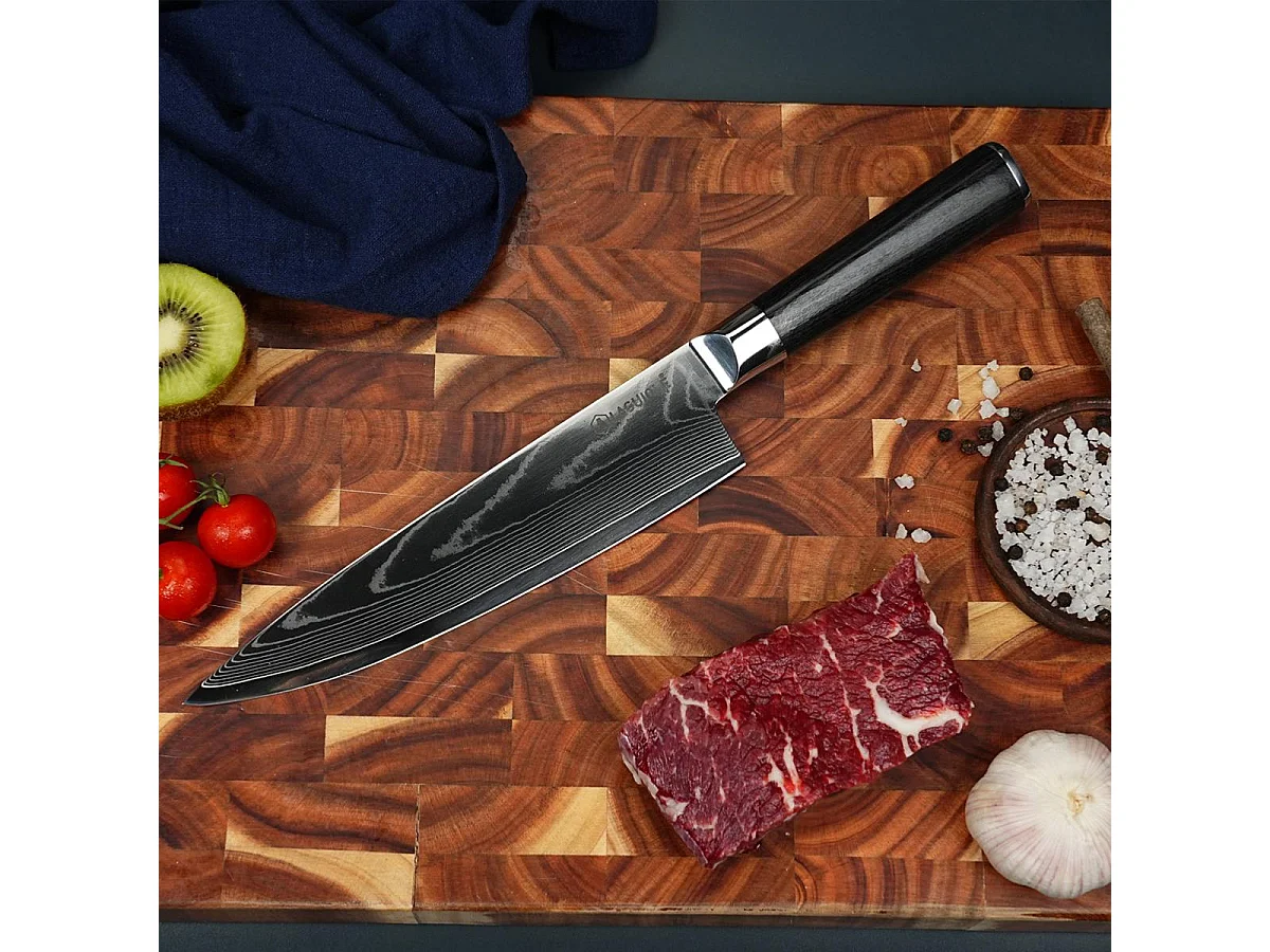 Couteau de chef noir damas 34cm avec étui - "Core"