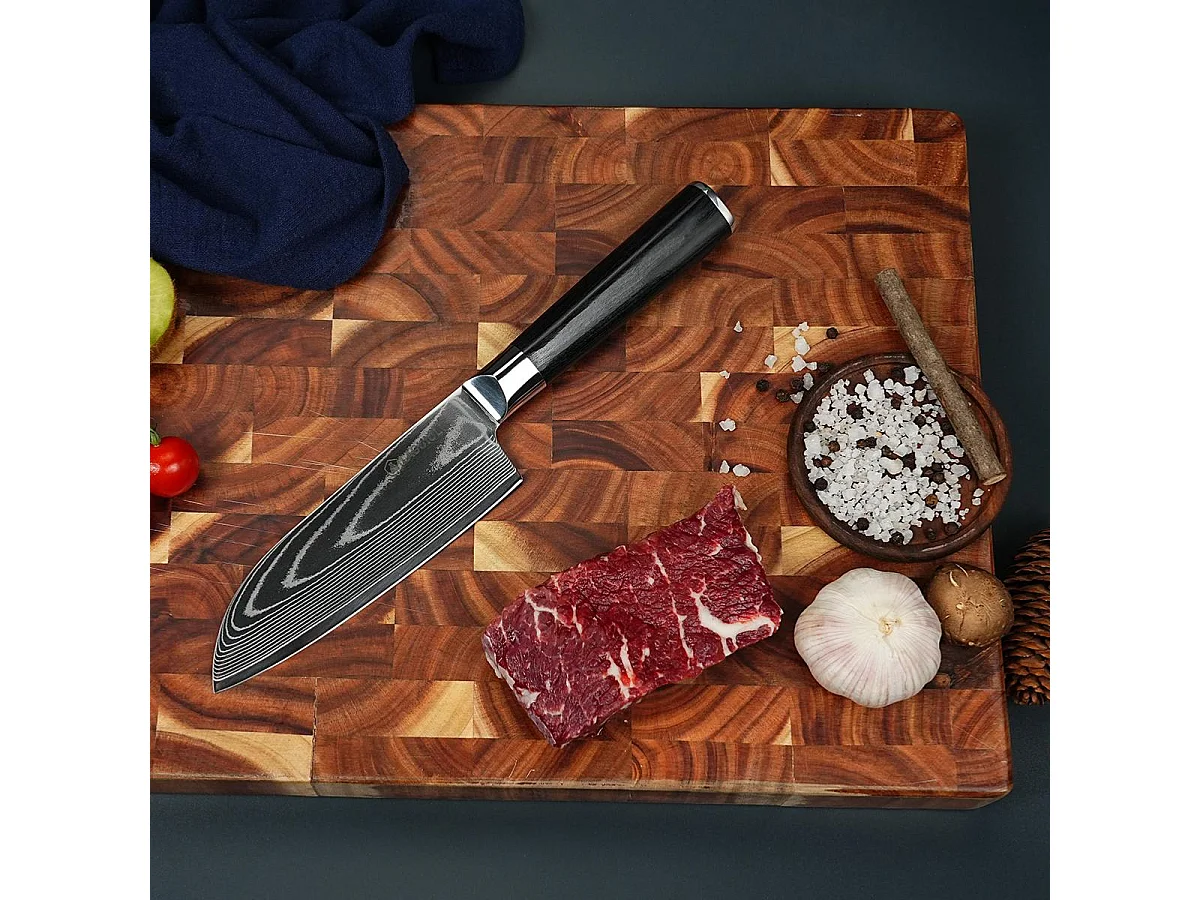 Couteau santoku noir damas 29cm avec étui - "Core"