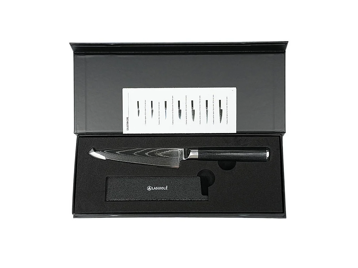 Couteau d'office noir damas 24cm avec étui - "Core"