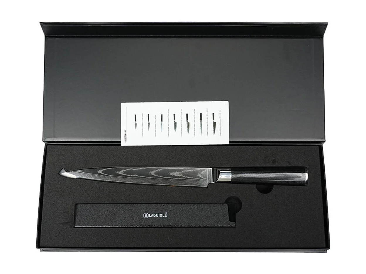 Couteau à trancher noir damas 34cm avec étui - "Core"