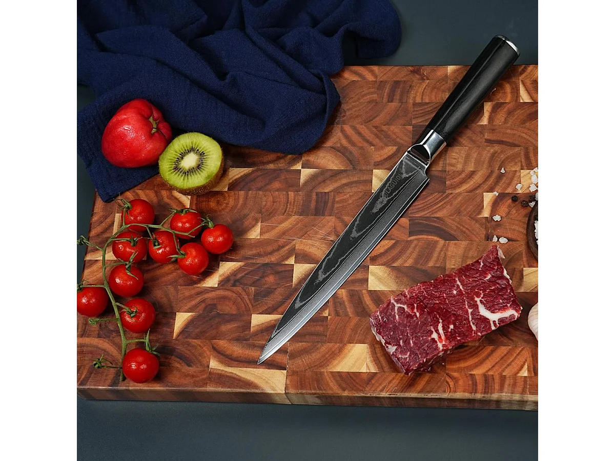Couteau à trancher noir damas 34cm avec étui - "Core"