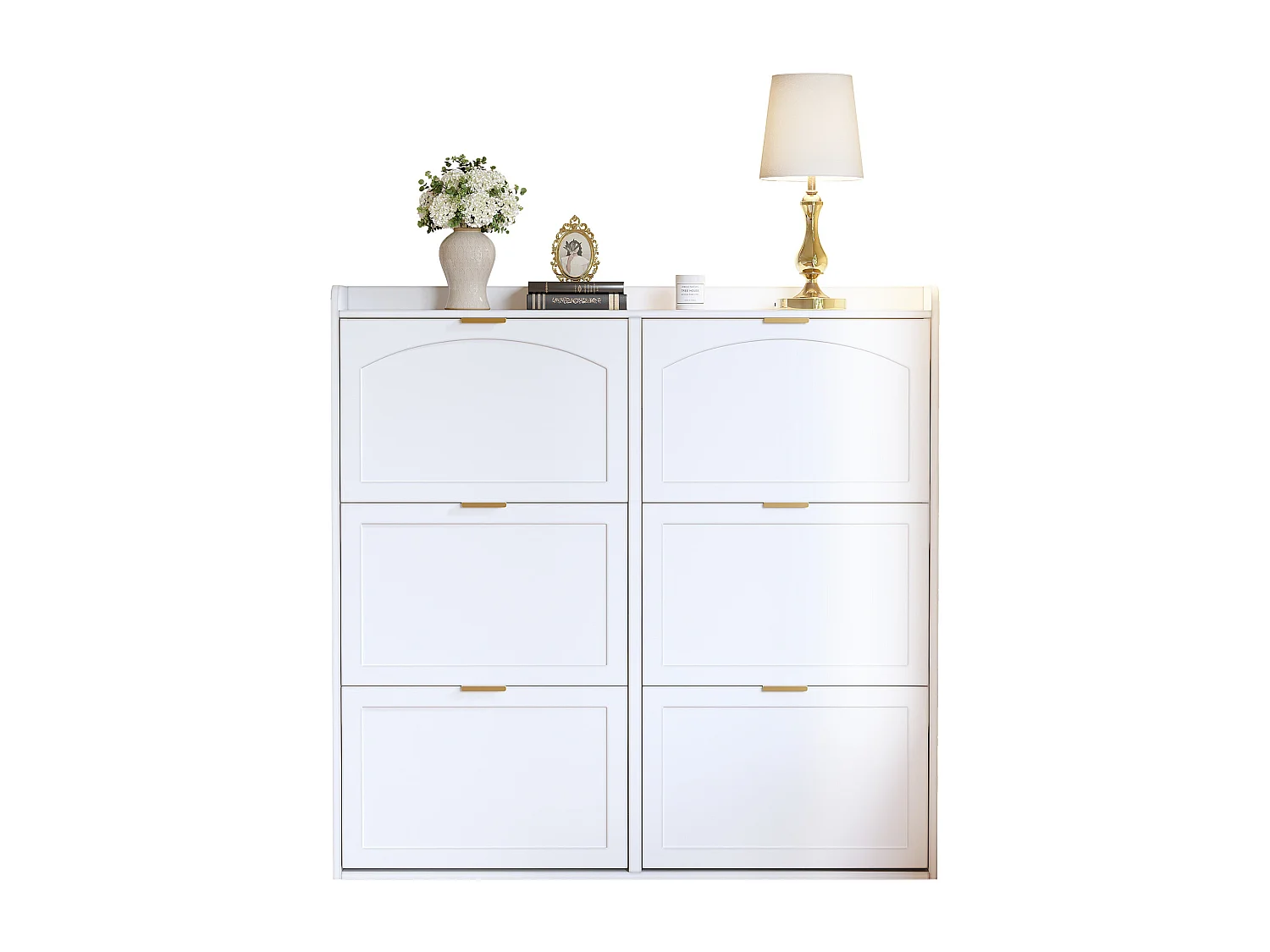 Meuble à chaussures 120x23x118cm - avec 6 portes abattants - blanc