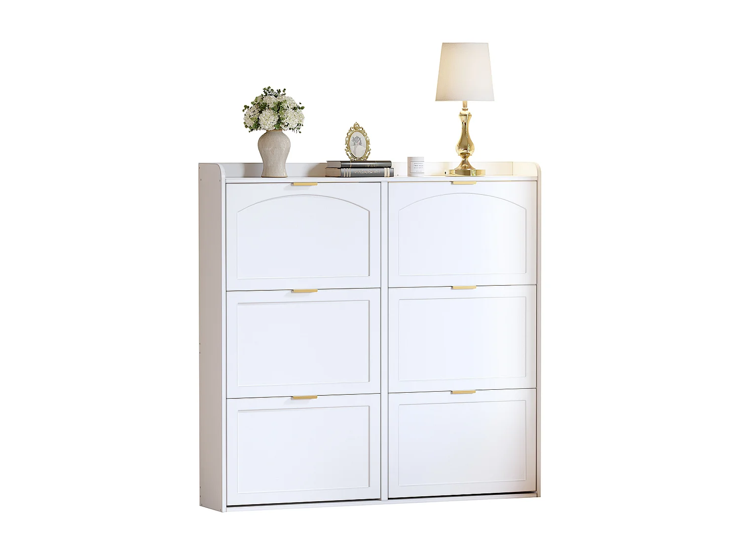 Meuble à chaussures 120x23x118cm - avec 6 portes abattants - blanc