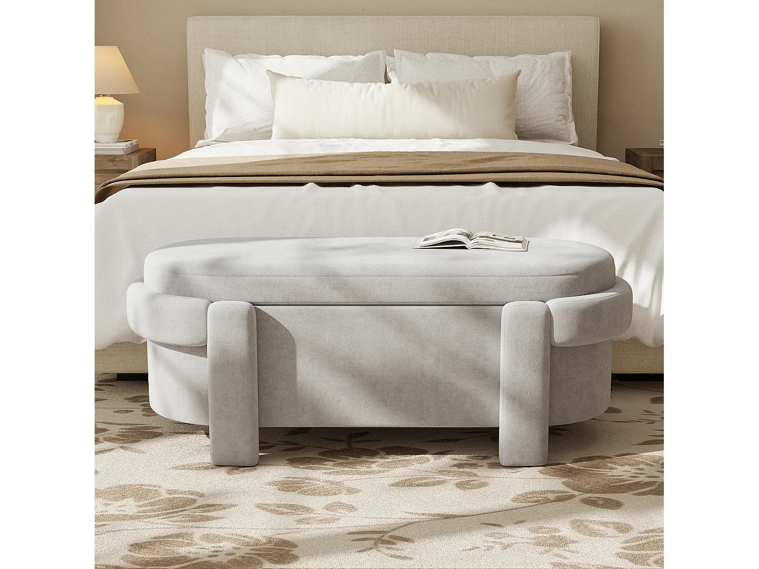 Aufbewahrungsbank 121.5x49x44.5cm - Bezug aus Wollstoff - einzigartiges Design - Grau