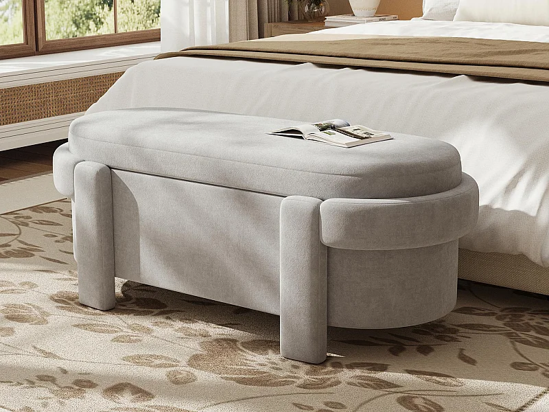 Aufbewahrungsbank 121.5x49x44.5cm - Bezug aus Wollstoff - einzigartiges Design - Grau