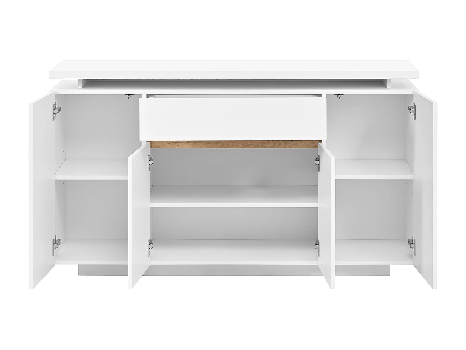 Buffet moderne 140x40x80cm - avec éclairage LED - avec 1 tiroir et 4 portes - avec des étagères réglables - blanc