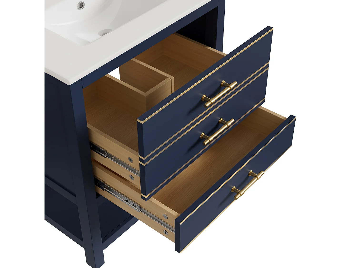 Meuble de salle de bain - avec une vasque en céramique - avec 2 tiroirs et 1 compartiment ouvert - bleu (robinet non inclus)