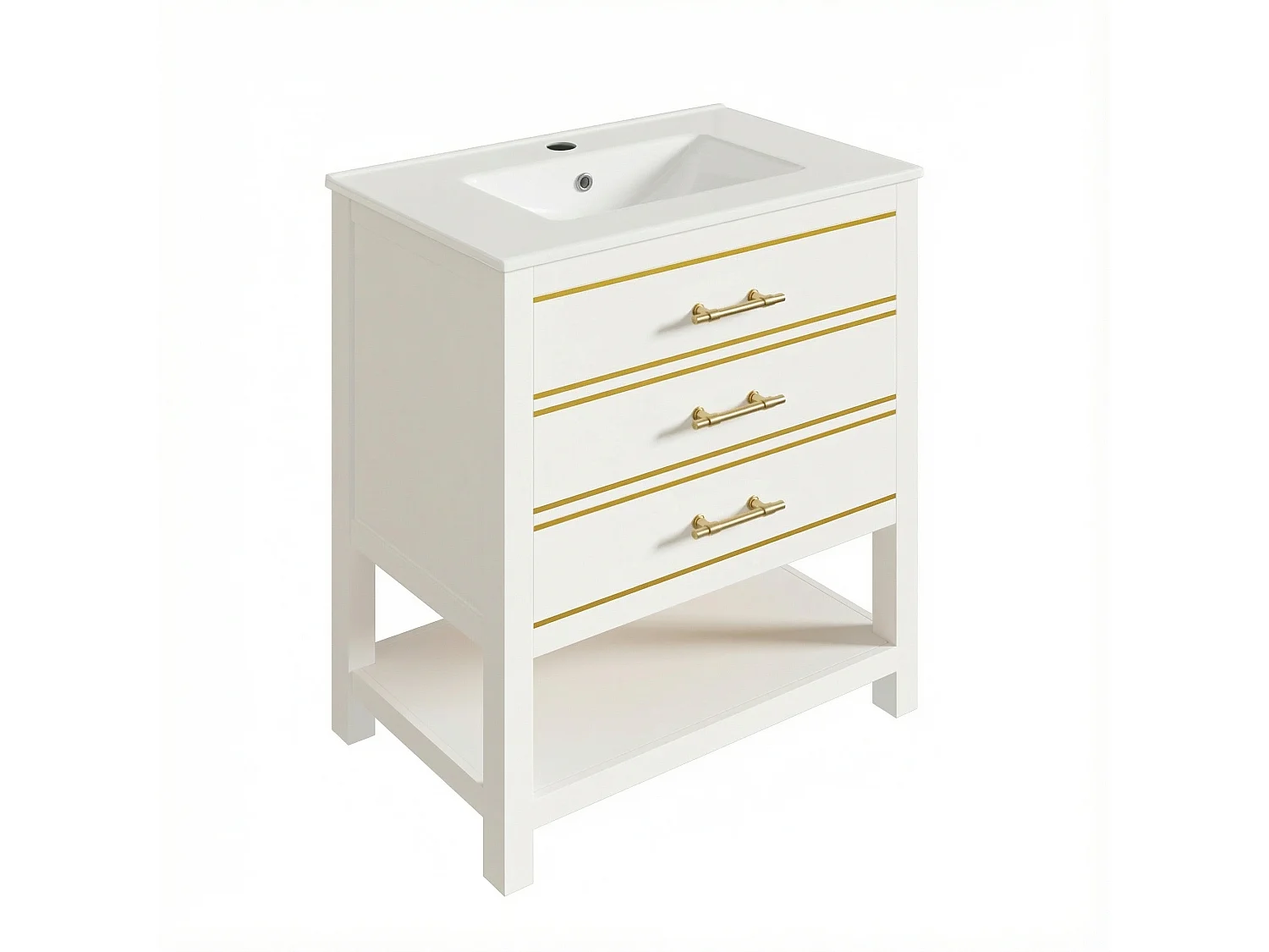 Mebel łazienkowy - z ceramiczna umywalką - z 2 szufladami i 1 otwartą przegródką - biały​ (bateria nie jest wliczona w cenę)
