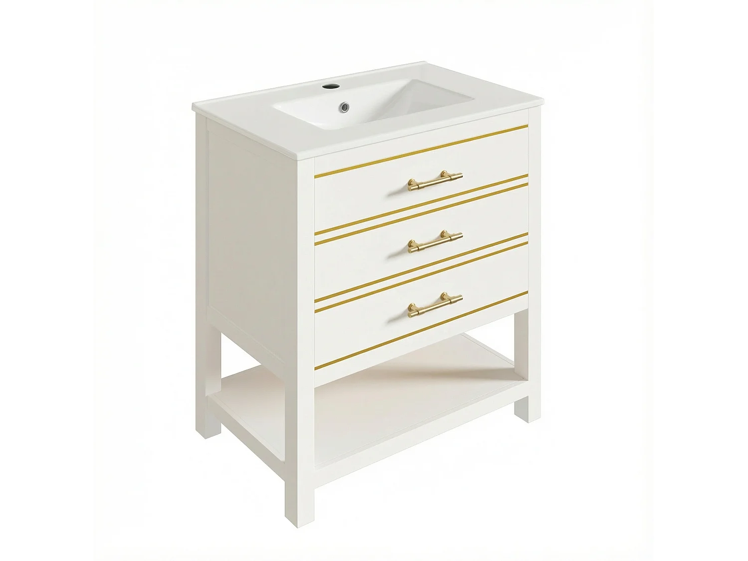 Meuble de salle de bain - avec une vasque en céramique - avec 2 tiroirs et 1 compartiment ouvert - blanc (robinet non inclus)