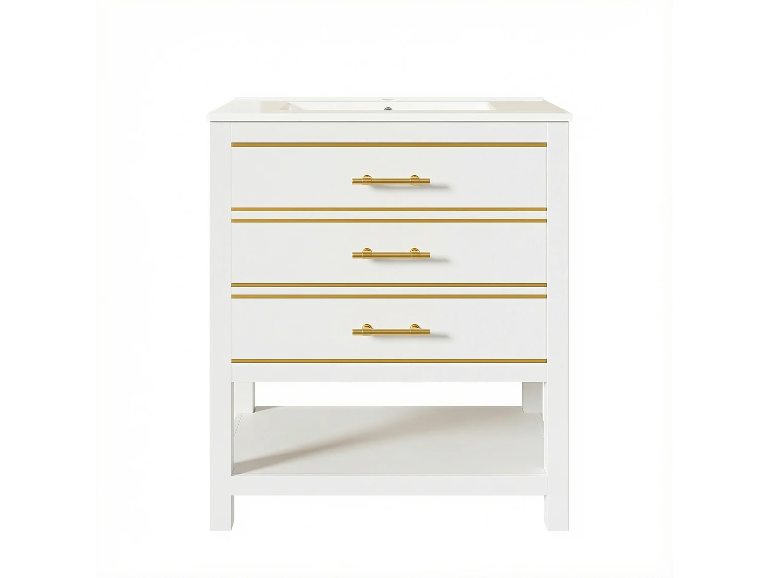 Meuble de salle de bain - avec une vasque en céramique - avec 2 tiroirs et 1 compartiment ouvert - blanc (robinet non inclus)