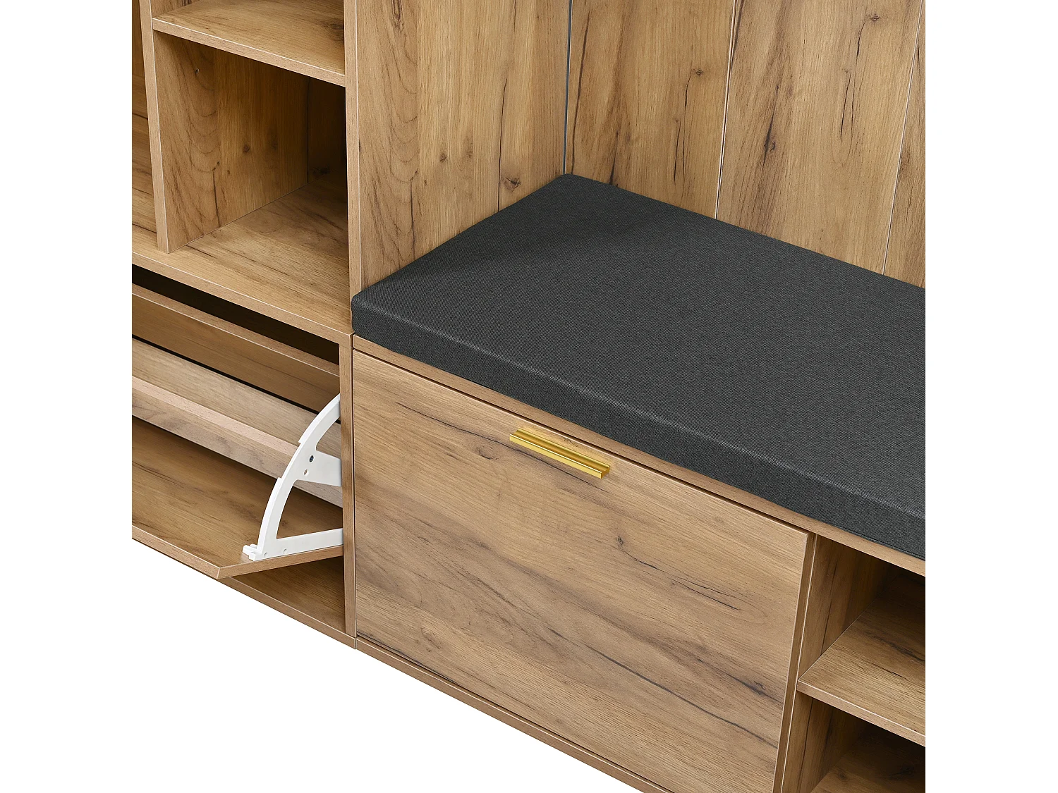 Ensemble vestiaire d'entrée 160x38x180cm - avec 3 portes et compartiments de rangement - avec miroir et meuble à chaussures - avec crochet - Naturel