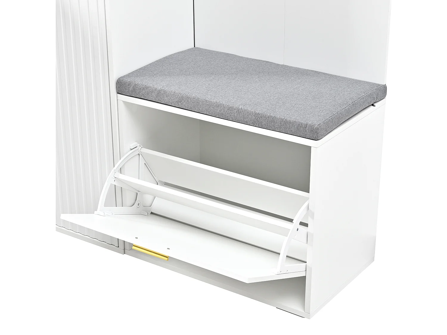 Ensemble vestiaire d'entrée 150x36x180cm - avec 4 portes et 1 tiroir - avec miroir et meuble à chaussures - avec crochet - Blanc