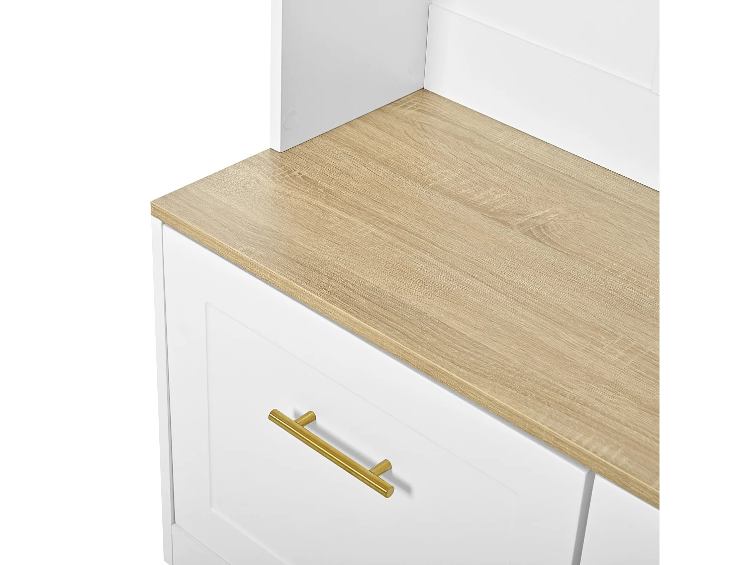 Vestiaire d'entrée moderne 105x40x180cm - avec 2 portes - avec meuble à chaussures et crochets - étagères ouvertes - Blanc + Naturel