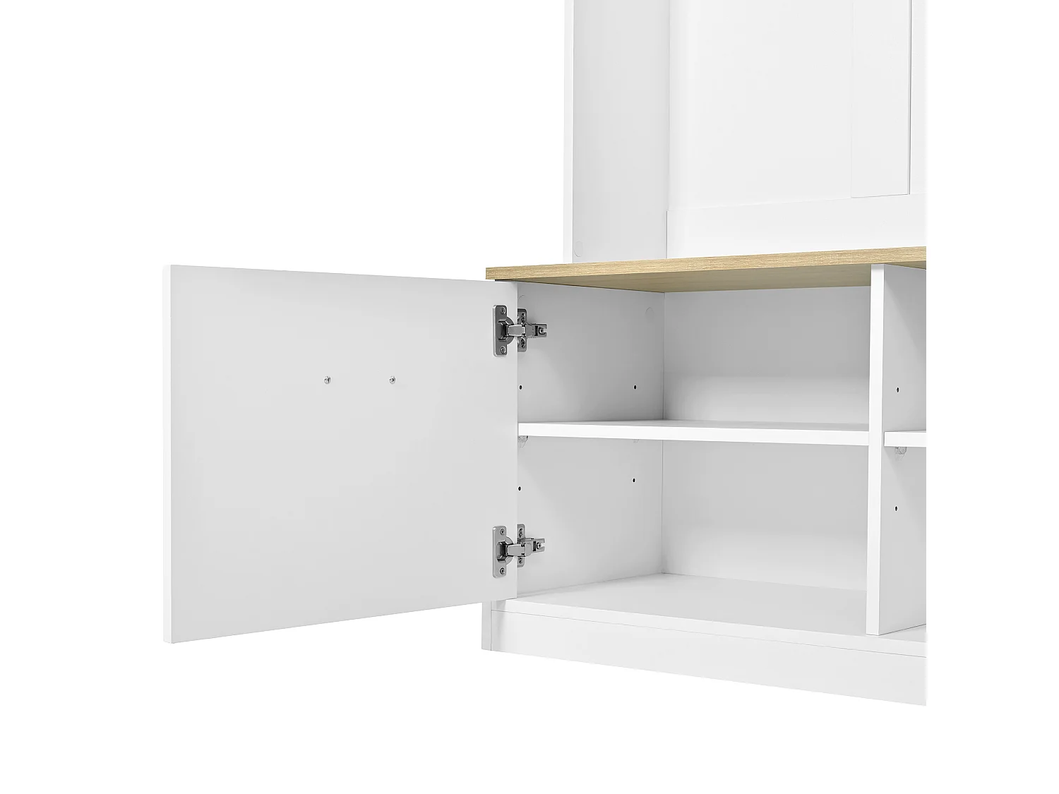 Vestiaire d'entrée moderne 105x40x180cm - avec 2 portes - avec meuble à chaussures et crochets - étagères ouvertes - Blanc + Naturel