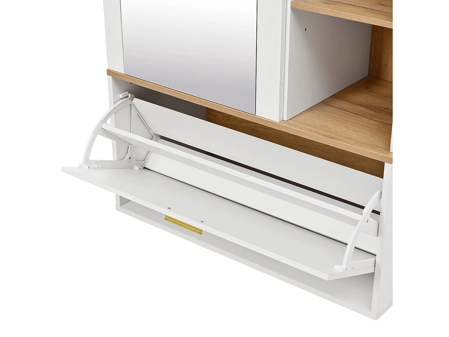 Ensemble vestiaire d'entrée 160x38x180cm - avec 3 portes et compartiments de rangement - avec miroir et meuble à chaussures - avec crochet - Naturel + Blanc