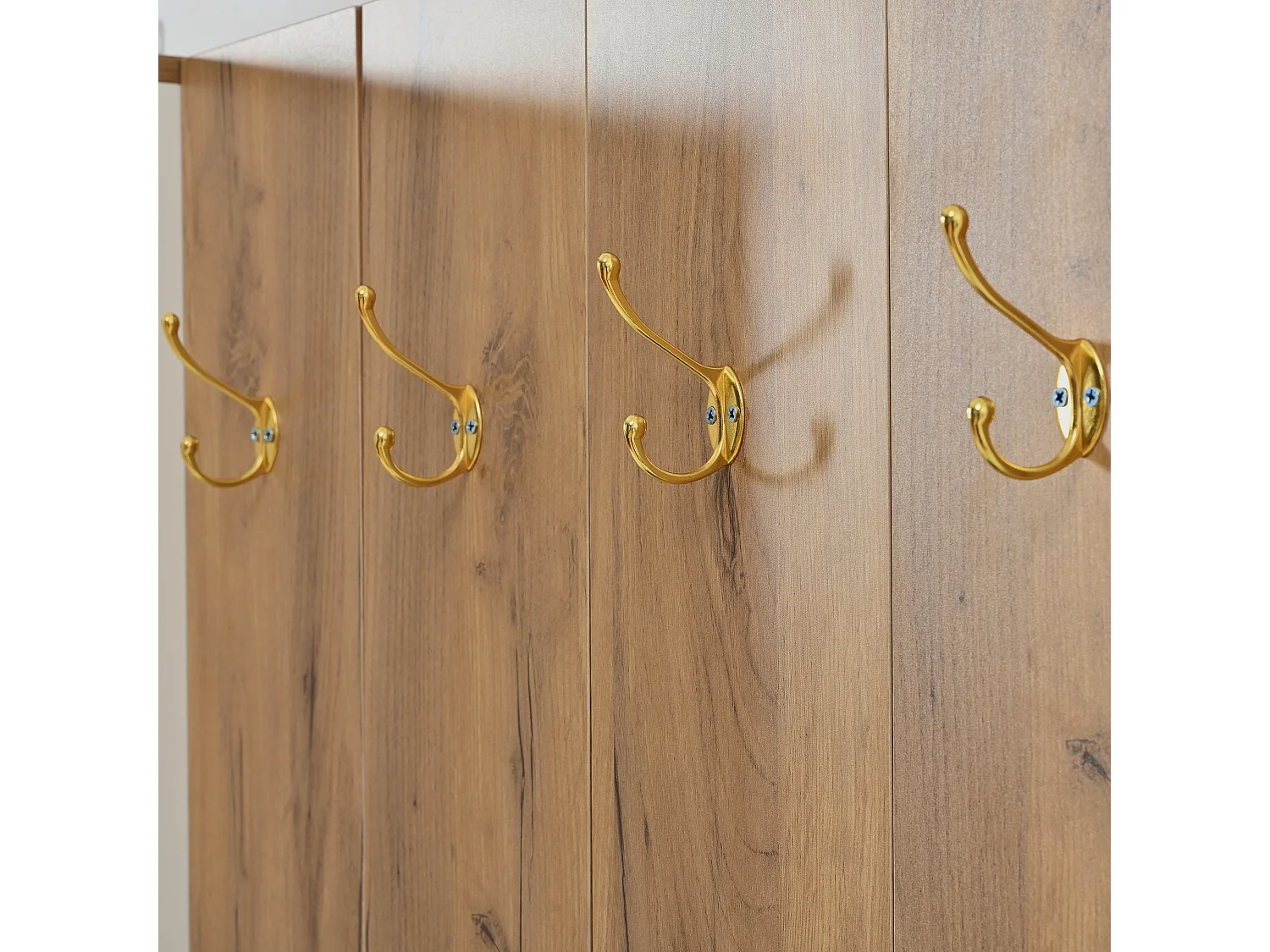 Ensemble vestiaire d'entrée 160x38x180cm - avec 3 portes et compartiments de rangement - avec miroir et meuble à chaussures - avec crochet - Naturel + Blanc