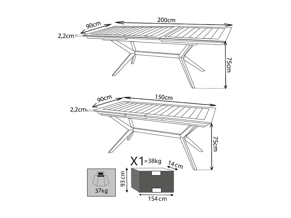 AKAZIENHOLZTISCH BALI 150/200x90 cm